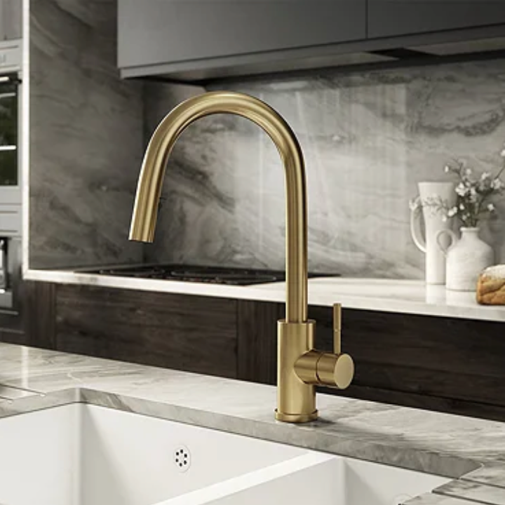 Venice Brushed Brass Kitchen Sink Mixer with Concealed Pull Out Hose and Spray Head