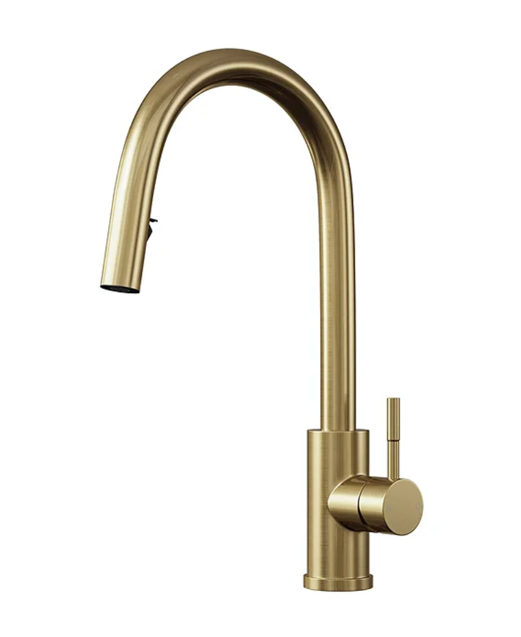 Venice Brushed Brass Kitchen Sink Mixer with Concealed Pull Out Hose and Spray Head