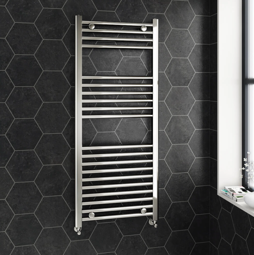 Brenton Chrome Straight Heated Towel 22mm Rail Radiator - H1200 x W500mm