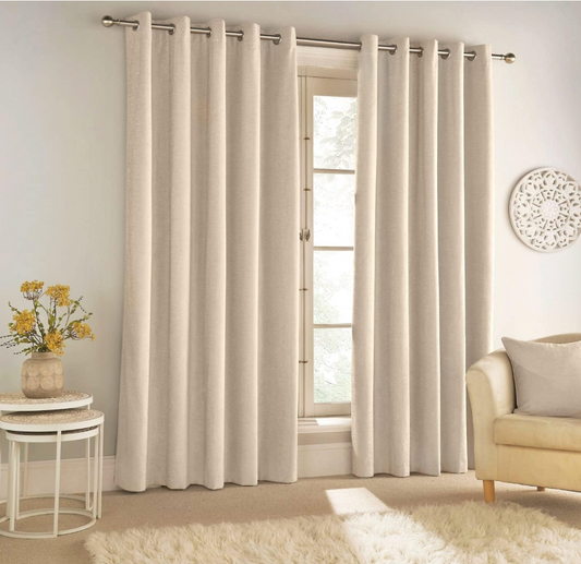 Enhanced Living Savoy Cream Velvet Chenille 100% Blackout Thermal Eyelet Curtains - 90 x 108 inch (229 x 274cm) for Living Room/Bedroom