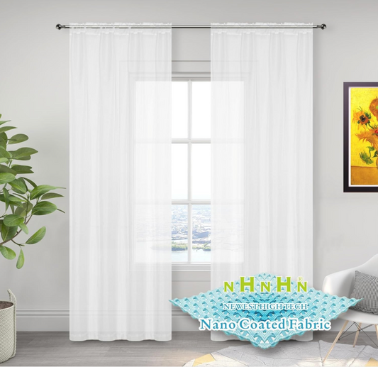 NHNHN Nano Material Coated Voile Sheer Curtains 2 Panles for Living Room Bedroom Kitchen Room Children's Room, 52" Wide x 108" Drop (W132 x H275cm, White)