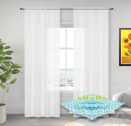 NHNHN Nano Material Coated Voile Sheer Curtains 2 Panles for Living Room Bedroom Kitchen Room Children's Room, 52" Wide x 84" Drop (W132 x H215cm, White)