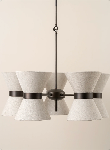 Renwick - 5 light linen and bronze pendant