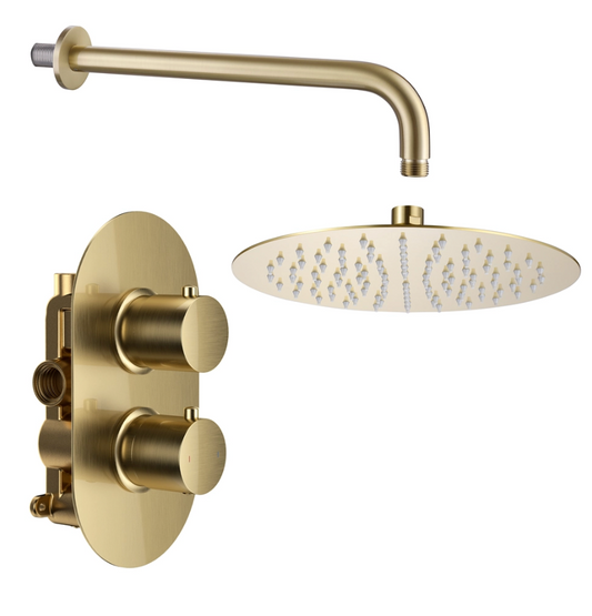 Harbour Clarity Brushed Brass Concealed Shower Valve, Fixed Shower Arm & Head