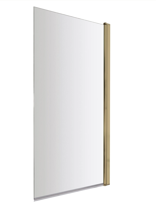 Vellamo Brushed Brass Square Corner Hinged Bath Screen - 1430 x 775mm