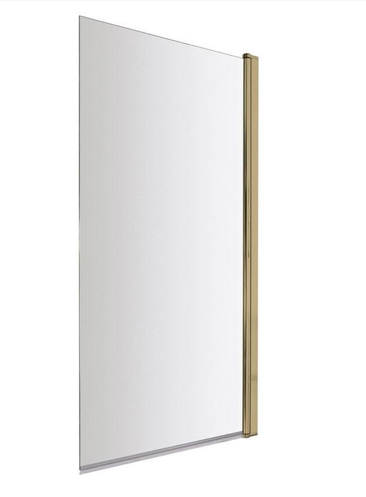 Vellamo Brushed Brass Square Corner Hinged Bath Screen - 1430 x 775mm
