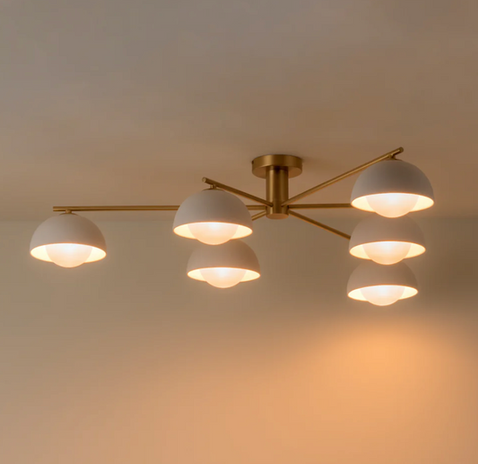 Porsa - 6 light brushed brass and warm white porcelain flush