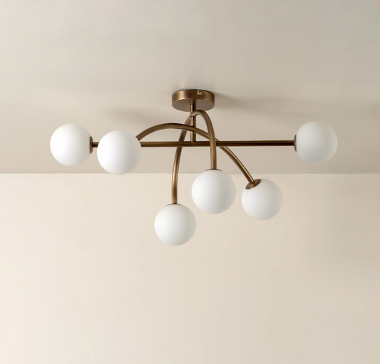 Perry - 6 light aged brass and opal flush pendant