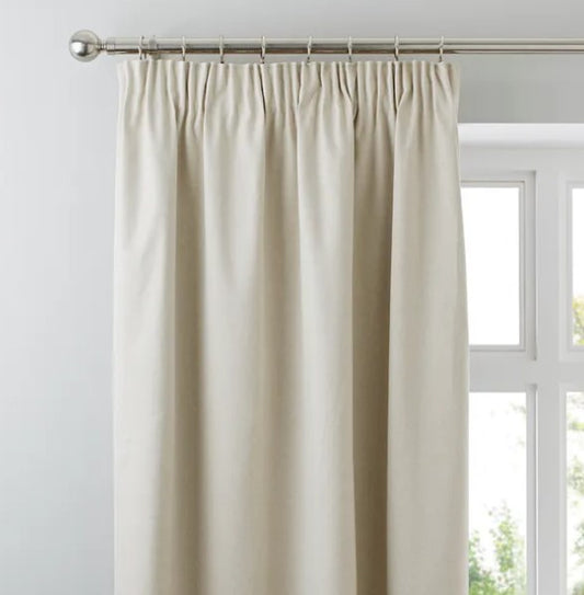 Luna Brushed Blackout Pencil Pleat Curtains, Natural
