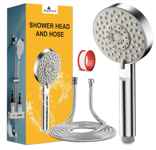 Magichome Shower Head and Hose 2M, High Pressure Shower Head with 5 Spray Modes, Turbocharged Design Powerful Shower Head for Low Water Pressure