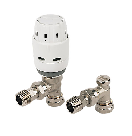 DANFOSS RAS-C² WHITE ANGLED THERMOSTATIC TRV & LOCKSHIELD 15MM X 1/2"