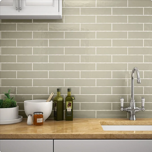 Mileto Olive Gloss Ceramic Wall Tile - 75 x 300mm