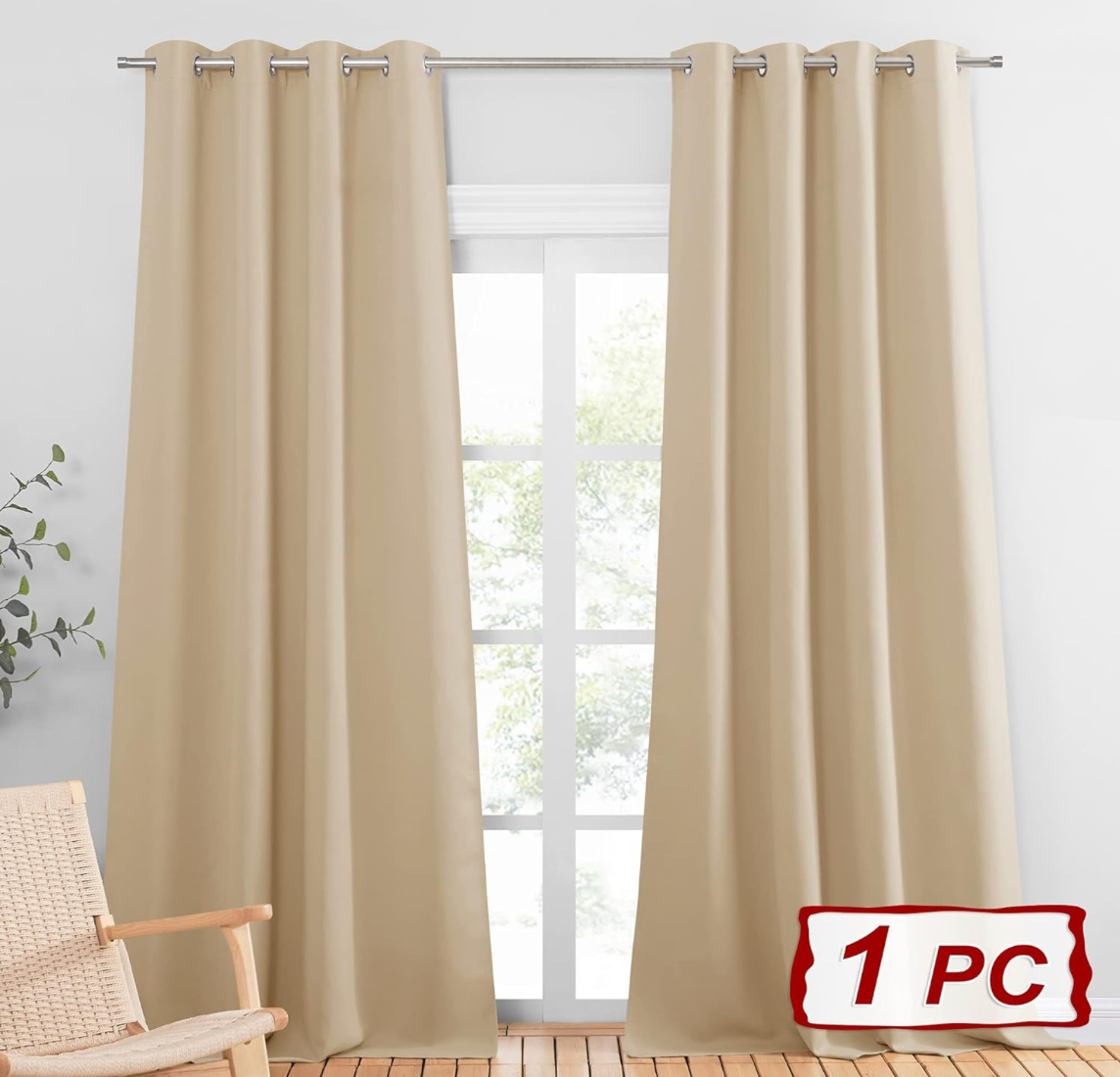 PONY DANCE Curtain for Girls Bedroom - Window Treatment for Living Room Eyelet Top Draperies Room Darkening Thermal Insulated, Single Panel, W 55-inch L 102-inch, Biscotti Beige