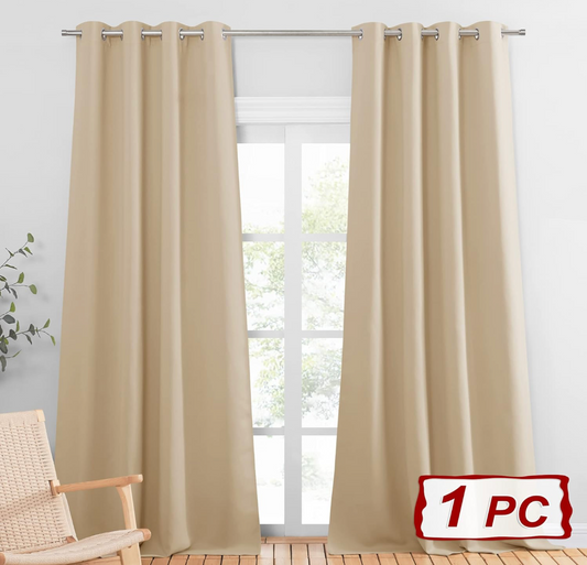 PONY DANCE Curtain for Girls Bedroom - Window Treatment for Living Room Eyelet Top Draperies Room Darkening Thermal Insulated, Single Panel, W 55-inch L 102-inch, Biscotti Beige