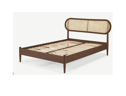 Made.com Reema Double Bed, Dark Stain & Cane, 207x164x100cm