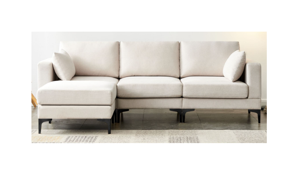 ANEK 3 Seater Beige Fabric Sofa with Ottoman, 81x235x152cm