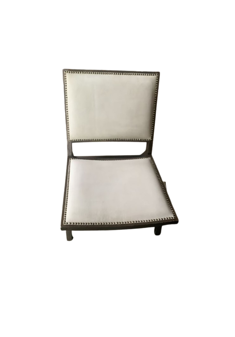 Dark wood and linen armless accent chair, 80x65x85cm