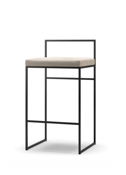 Bar Stool With Backrest 80 cm, Black / Beige Velvet