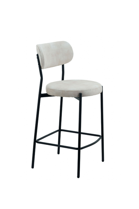 Derby Padded Velvet Bar Stool- Cream, 52x46.5x96cm