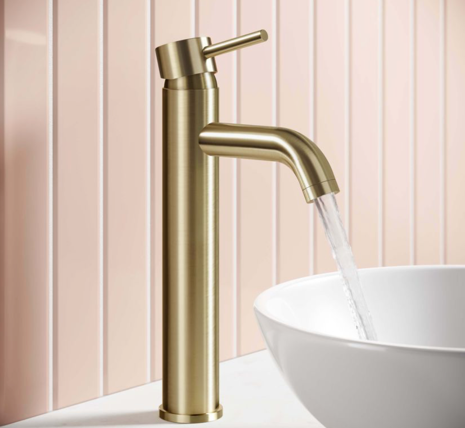 Trent Brushed Brass High Rise Basin Mixer Tap
