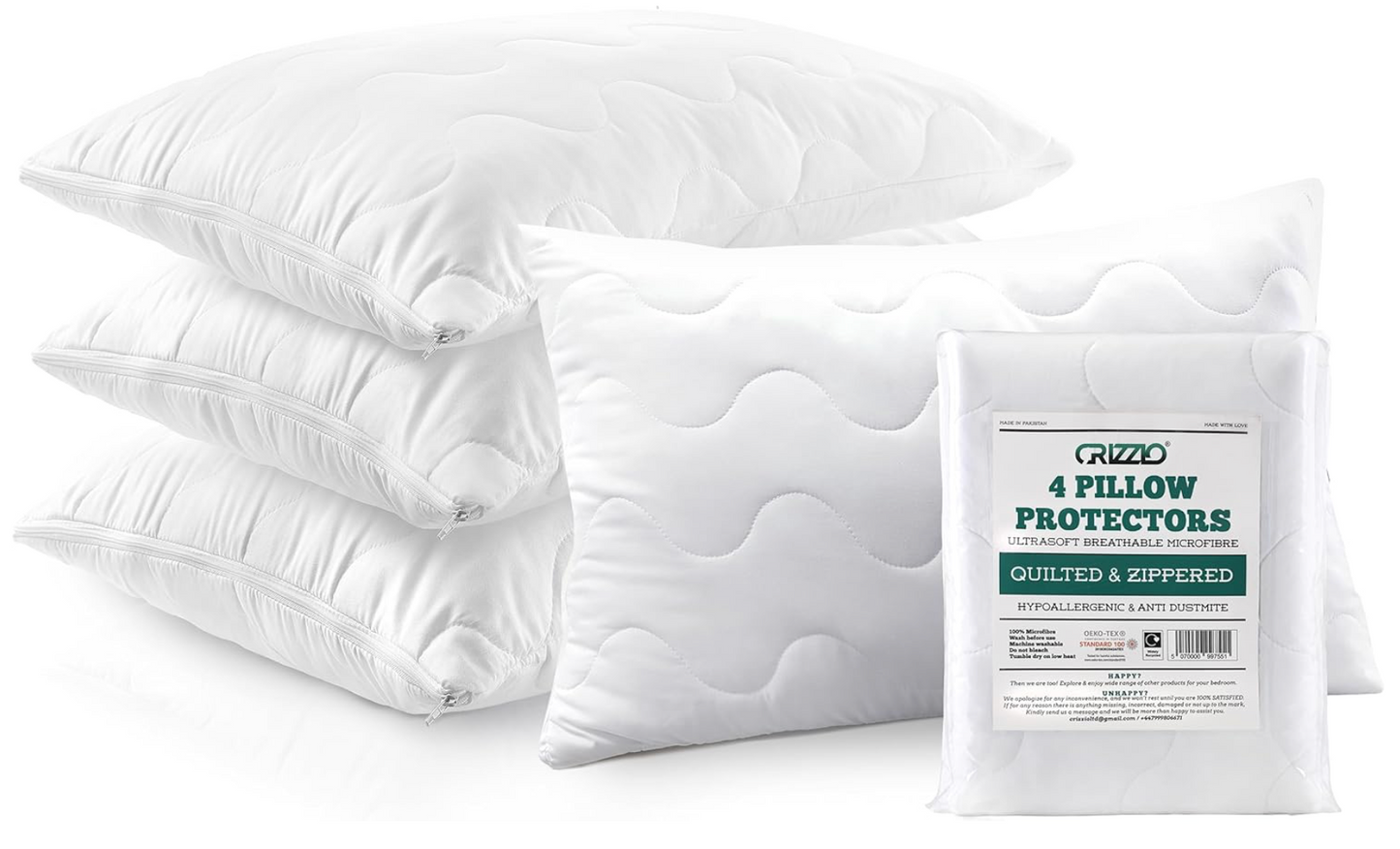 Standard Quilted Pillow Protector 50x75cm - Pack of 4
