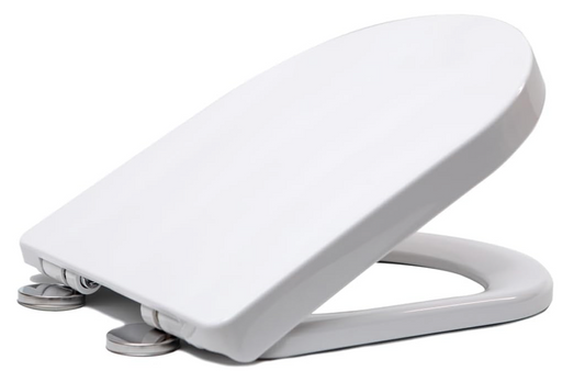 D Shaped Soft Close Toilet Seat, White Toilet Seat with Adjustable Stainless Hinge Quick Release, Easy Top Fixing, Anti-Bacterial Toilet Seat Cover for Family Bathroom