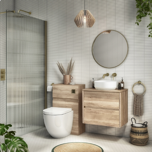 Venice Linea 600mm Rustic Oak Vanity - Wall Hung 2 Drawer Unit with Worktop