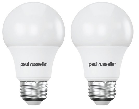 paul russells LED GLS Edison Screw ES, 50w Bulb Equivalent, 8W 600LM LED Bulbs, 6500K Daylight White, Classic Frosted A60 Standard E27 Energy Saving (Not Dimmable) Ceiling Lamp Light Bulbs, Pack of 2