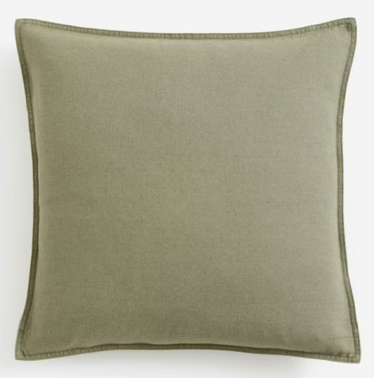 Linen-blend cushion cover, Dark Khaki green