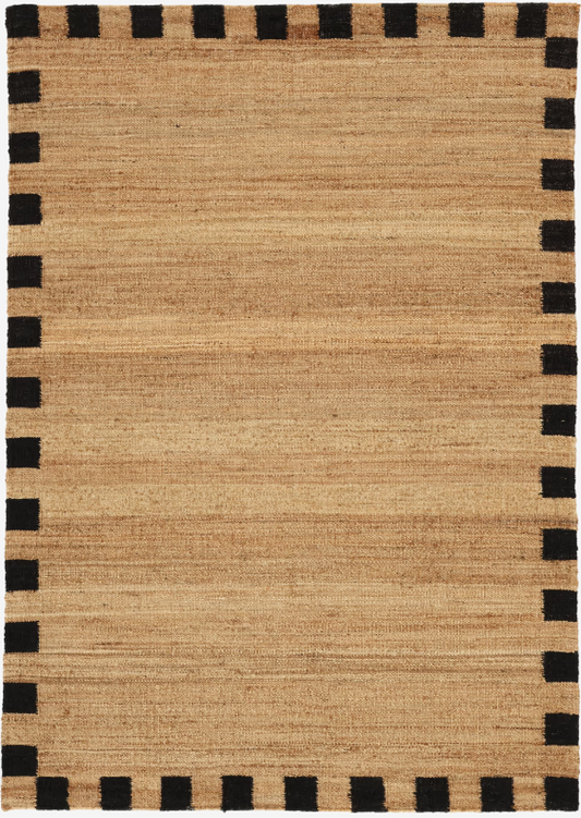 Chess Frame Jute - Light Brown / Black Jute Rug 160 x 230 cm