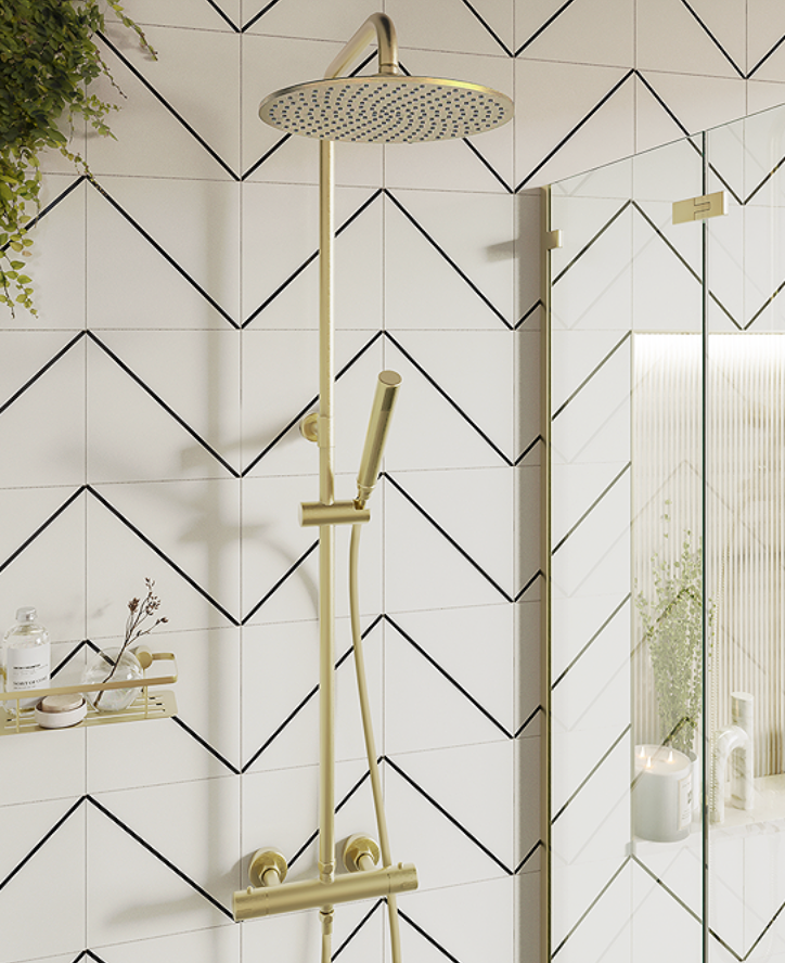 Arezzo Deluxe Cool Touch Round Thermostatic Shower (300mm Head - Brushed Brass)
