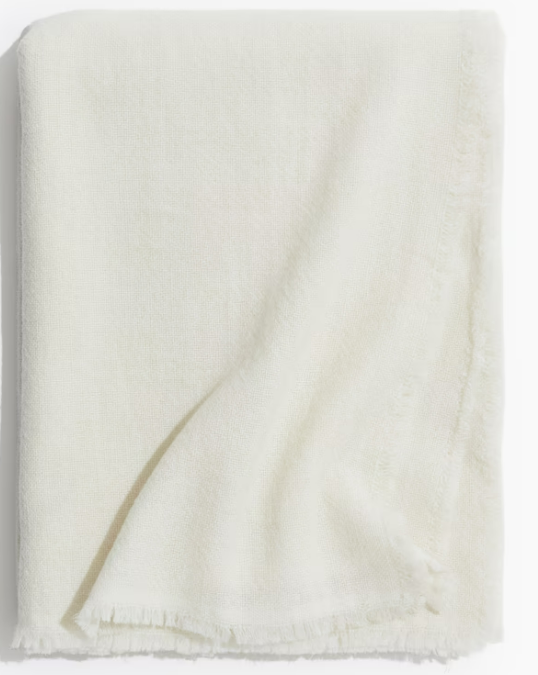 Large wool-blend blanket, White, 140x190cm