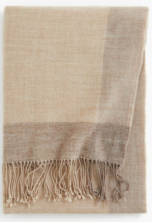 Fringed blanket, Beige mart, 130x170cm