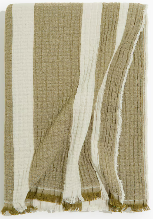 Cotton muslin blanket, Olive green/ white, 130x170cm