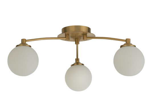 3 Light Opal and Brass Ceiling Pendant