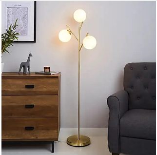 Eniola Frosted White Glass Ball Gold Floor Lamp