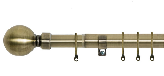 Yorkshire Bedding Curtain Poles Metal Extendable Plain Ball Curtain Pole Set Includes Adjustable Curtain Rod, 60mm Finial, Rings, Brackets and Fittings Set (Antique Brass, 160-300 Cm, 63-118 Inches)