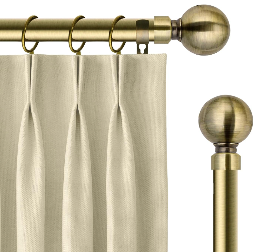 Yorkshire Bedding Curtain Poles Metal Extendable Plain Ball Curtain Pole Set Includes Adjustable Curtain Rod, 60mm Finial, Rings, Brackets and Fittings Set (Antique Brass, 160-300 Cm, 63-118 Inches)