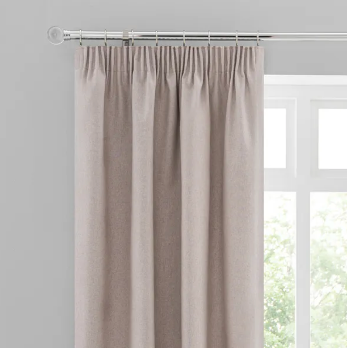 Luna Brushed Blackout Pencil Pleat Curtains, Pebble