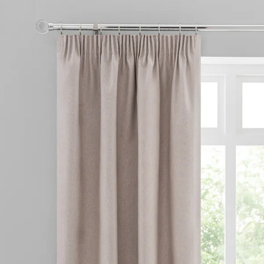 Luna Brushed Blackout Pencil Pleat Curtains, Pebble