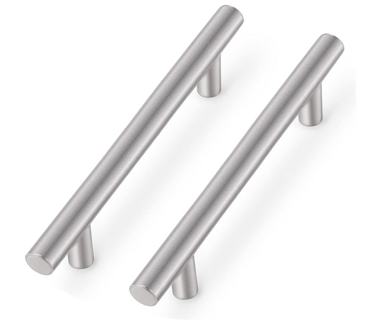 Probrico 15 PCS Brushed Nickel Stainless Steel Bathroom Cabinet T Bar Handle Furniture Drawer Pulls Cupboard Knobs (128mm hole centers - 192mm long)