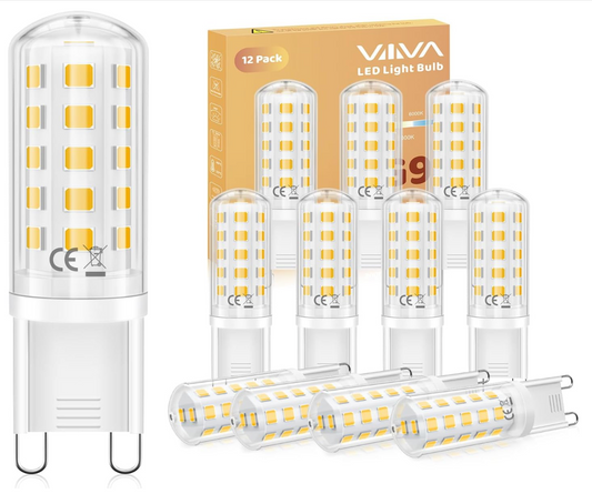 G9 LED Bulbs Warm White-12 Pcs, 5W 3000K G9 Led Light Bulbs, (45W Equivalent Halogen) Energy Saving, 500LM CRI>80, 360° Beam Angle, No Flicker, Non-Dimmable, for Home Lighting, Crystal Chandelier