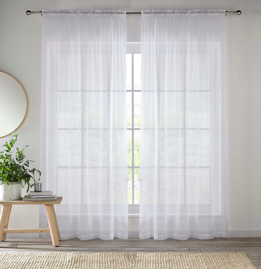 Enhanced Living Tyrone White Plain Woven Voile Slot Top Curtain Panel Pair 59''x 81'' 150x206cm