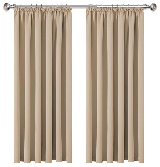 AMEHA Pencil Pleat Blackout Curtains for Bedroom Thermal Insulated Cream Curtains 90x90 Inch Drop Room Darkening Black Out Window Curtain with Matching Tiebacks, 2 Panels