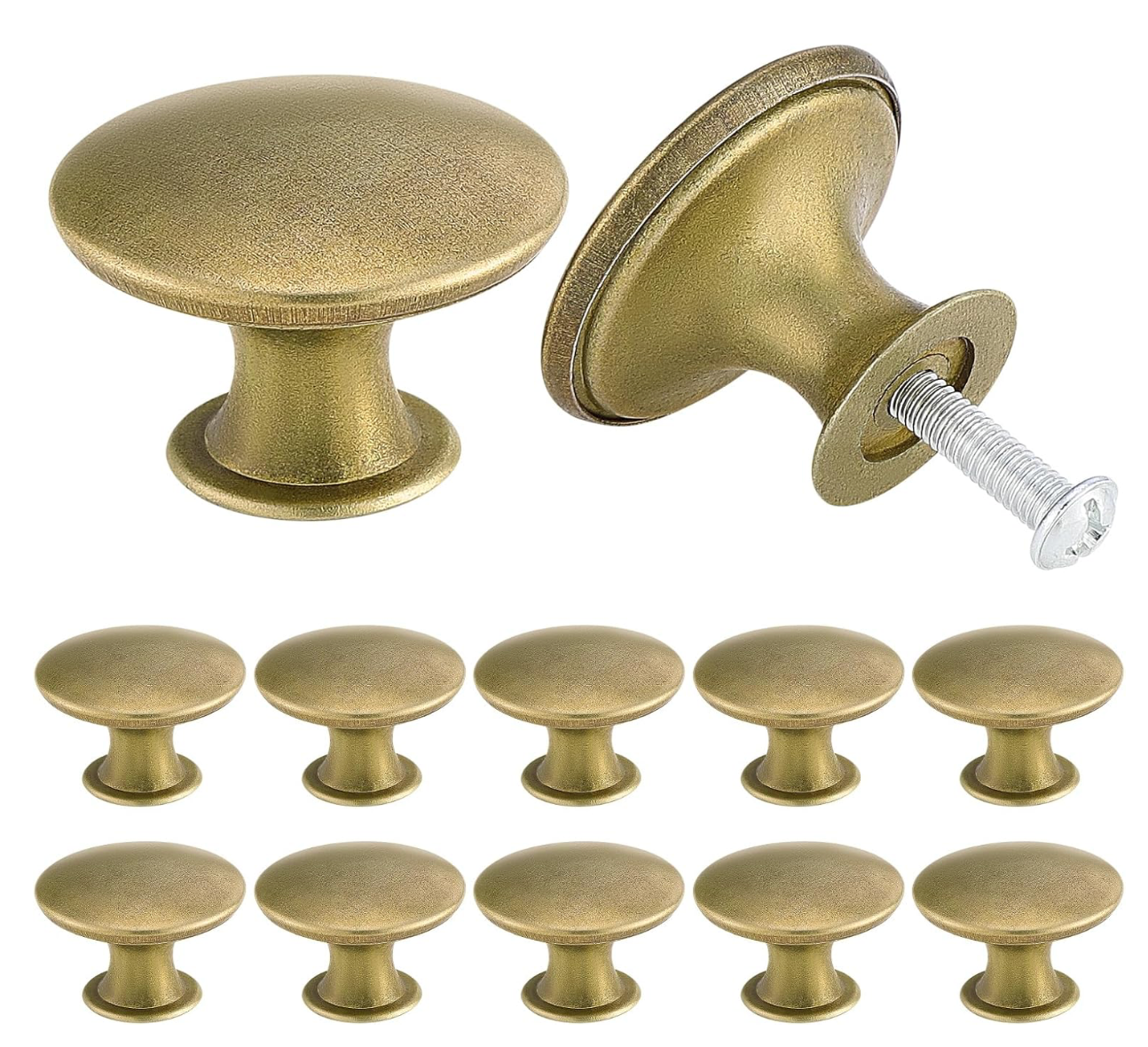 TsunNee 12PCS Vintage Cabinet Knobs, Chic Drawer Knobs, Antique Brass Kitchen Cupboard Handles, 30mm Round Furniture Door Knobs
