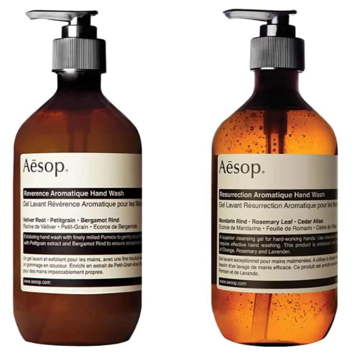 Aesop Reverence 500ml And Resurrection Aromatique 500ml Handwash Duo Set Essential Botanical Extracts With Bergamot Mandarin Rind Gentle Formulation Single Pump Gel Exfoliate Cleanse Refreshed Skin