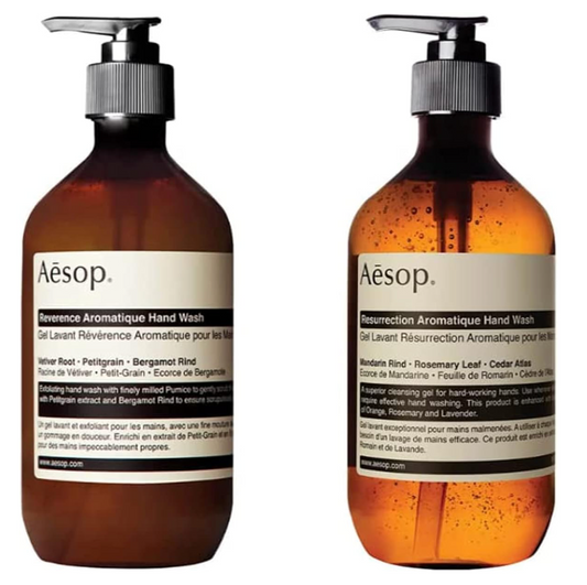 Aesop Reverence 500ml And Resurrection Aromatique 500ml Handwash Duo Set Essential Botanical Extracts With Bergamot Mandarin Rind Gentle Formulation Single Pump Gel Exfoliate Cleanse Refreshed Skin