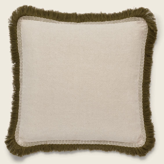 Elspeth Cushion Cover with Fringing - Natural/Green, 51x51cm