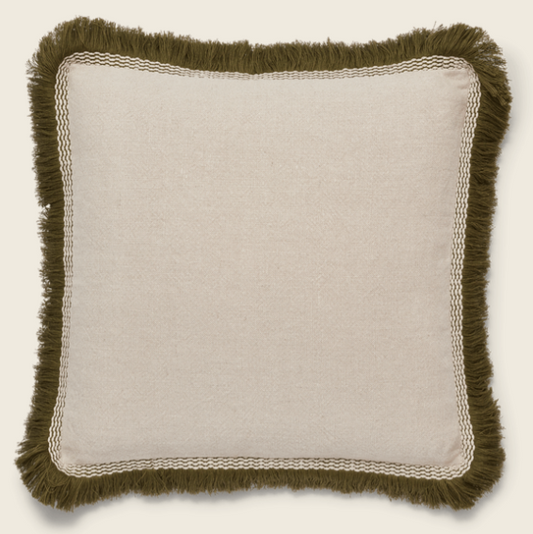 Elspeth Cushion Cover with Fringing - Natural/Green, 51x51cm