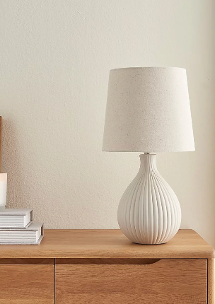 Cream Fluted Linen Large Table Lamp